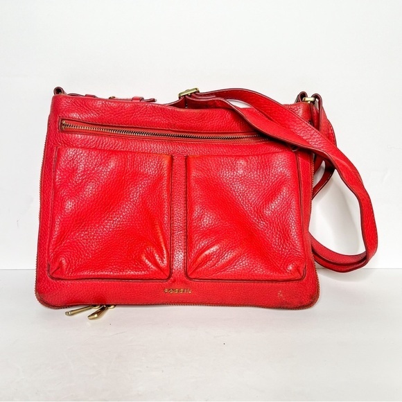 Fossil Crossbody Red Pink Purse Leather Medium - Picture 2 of 8